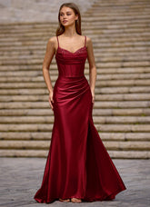 Glow Burgundy Silk-Like Satin Prom Dress