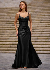 Glow Black Silk-Like Satin Prom Dress