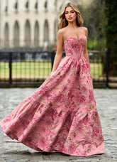 Rosemarnder Rose Pink Jacquard Flowers Prom Dress