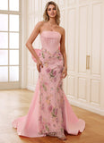 Juliannagn Pink Corset Rhinestone Sheer Lace Prom Dress