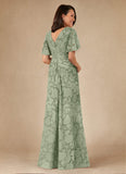 Dusty Sage A-Line Pleated Floral Burnout Dress