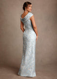 Dusty Blue A-Line Pleated Floral Jacquard Dress