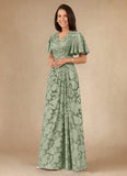 Dusty Sage A-Line Pleated Floral Burnout Dress