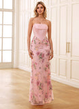 Juliannagn Pink Corset Rhinestone Sheer Lace Prom Dress