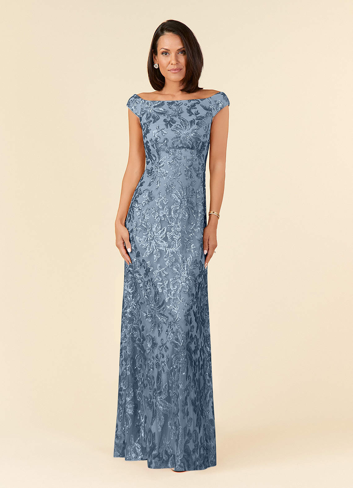 Dusty Blue A-Line Off the Shoulder Lace Dress