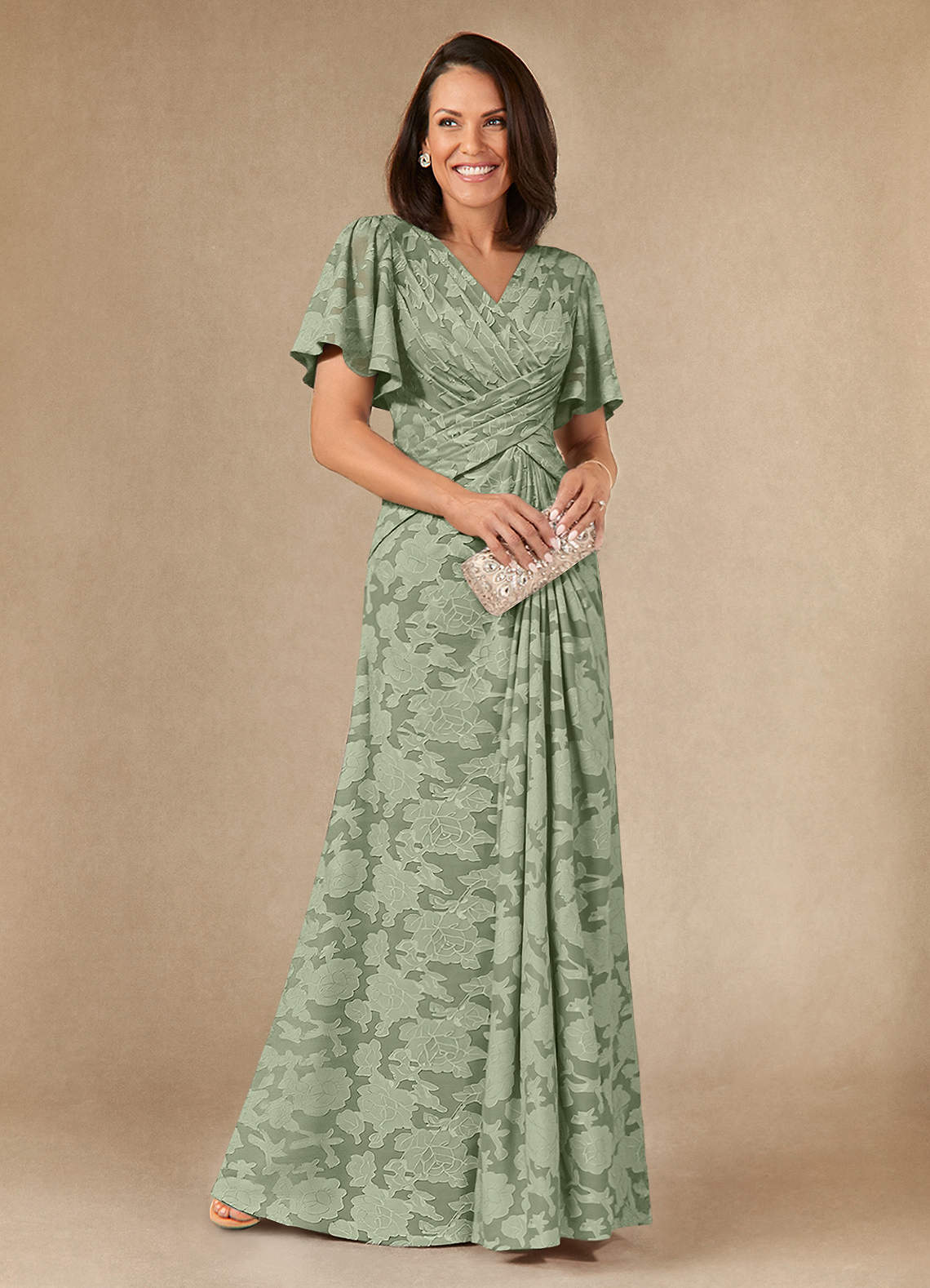 Dusty Sage A-Line Pleated Floral Burnout Dress