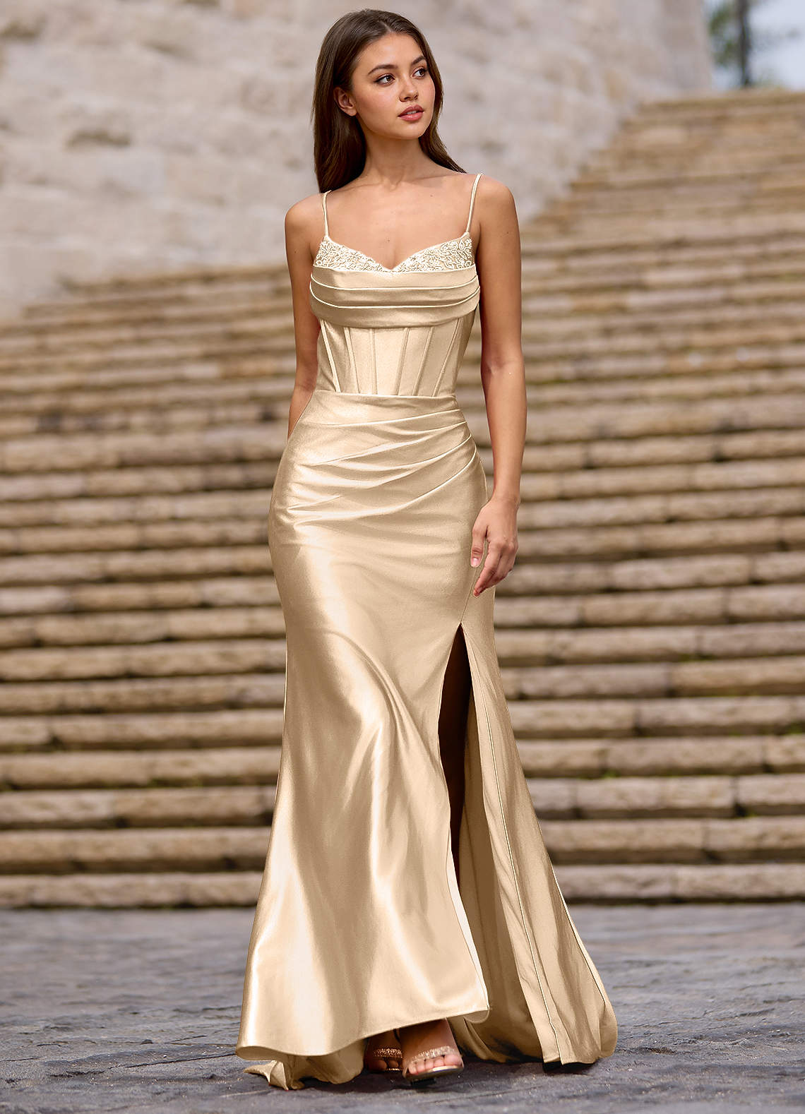 Glow Champagne Silk-Like Satin Prom Dress