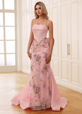 Juliannagn Pink Corset Rhinestone Sheer Lace Prom Dress